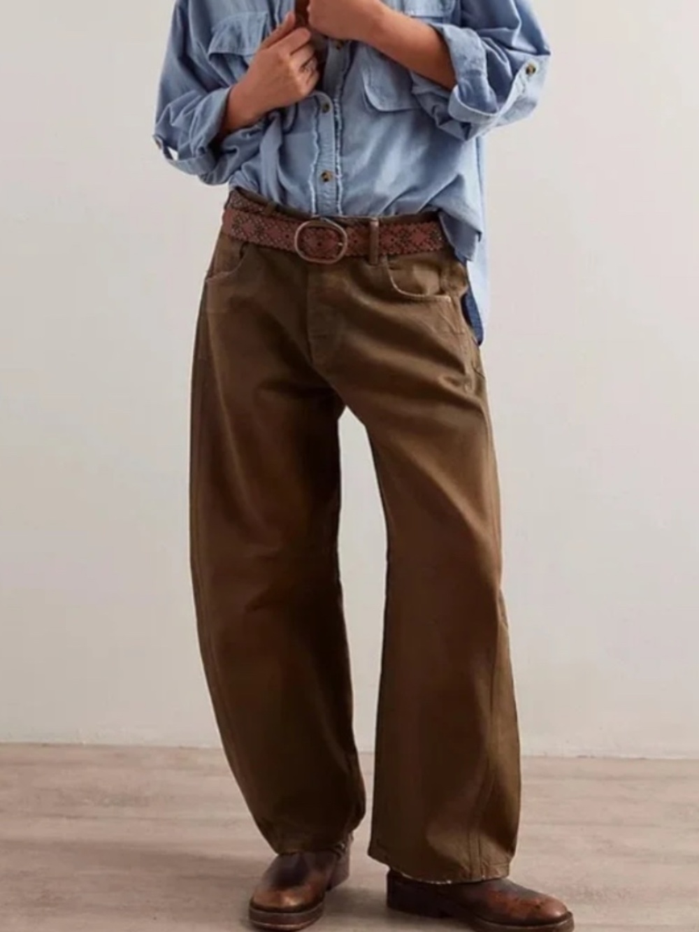 we the free brown coated good luck barrel jeans